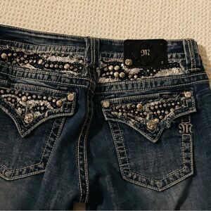Miss Me Dark Blue Boot Cut Jeans with Sequin & Stud Embellishment Size 30 x 22
